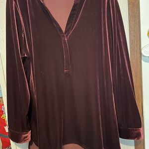 Cato Deep Burgundy Velvet Long Sleeved Blouse